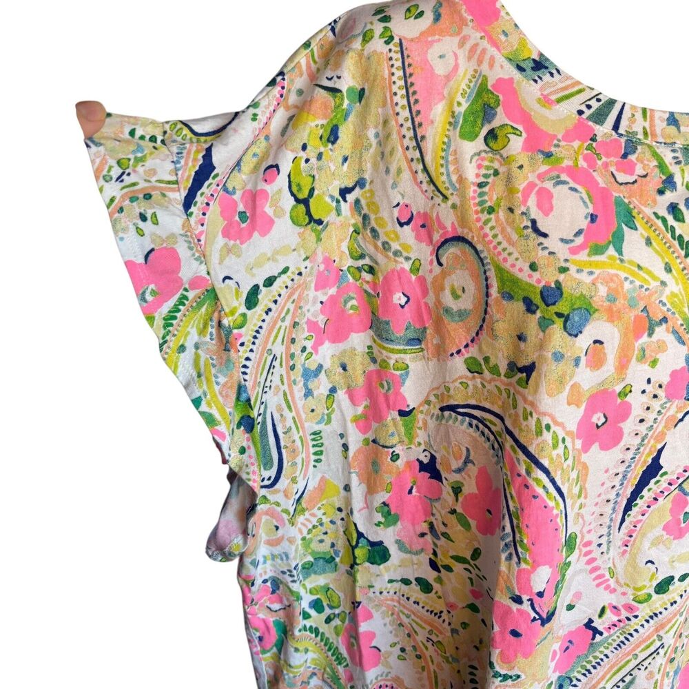 Crown & Ivy Top Womens 4X Pink Floral Print Scoop Neck Short Sleeve Ruffle - Picture 4 of 6